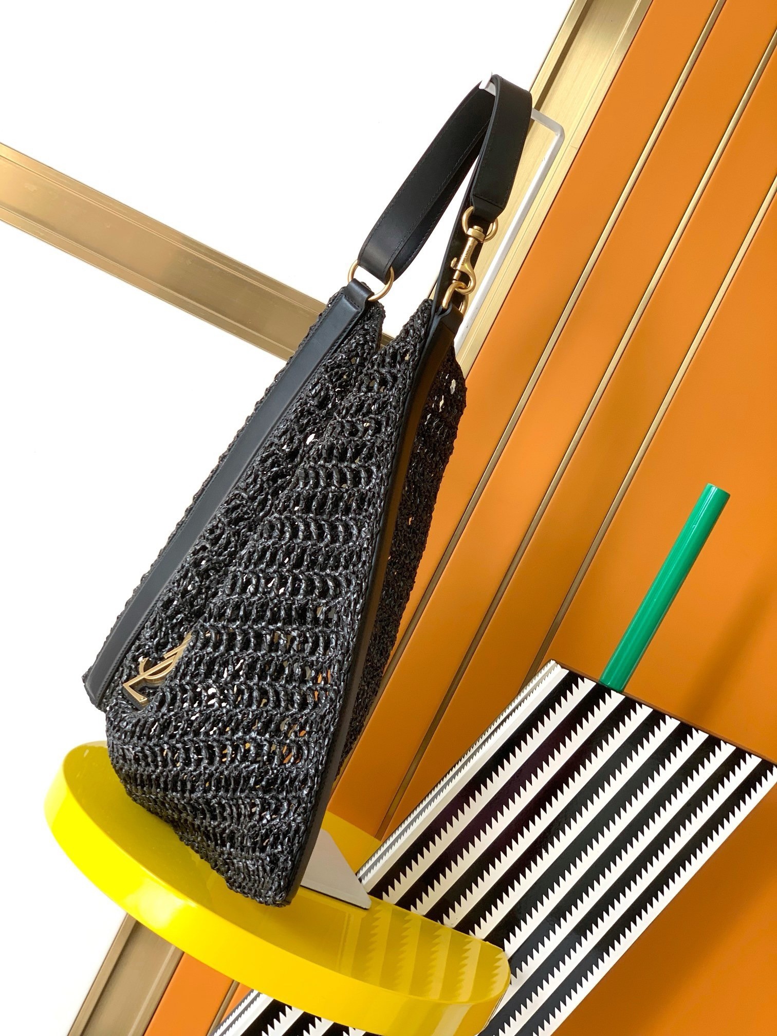 Sa**t Lau*nt oxalis shoulder bag in black raffia