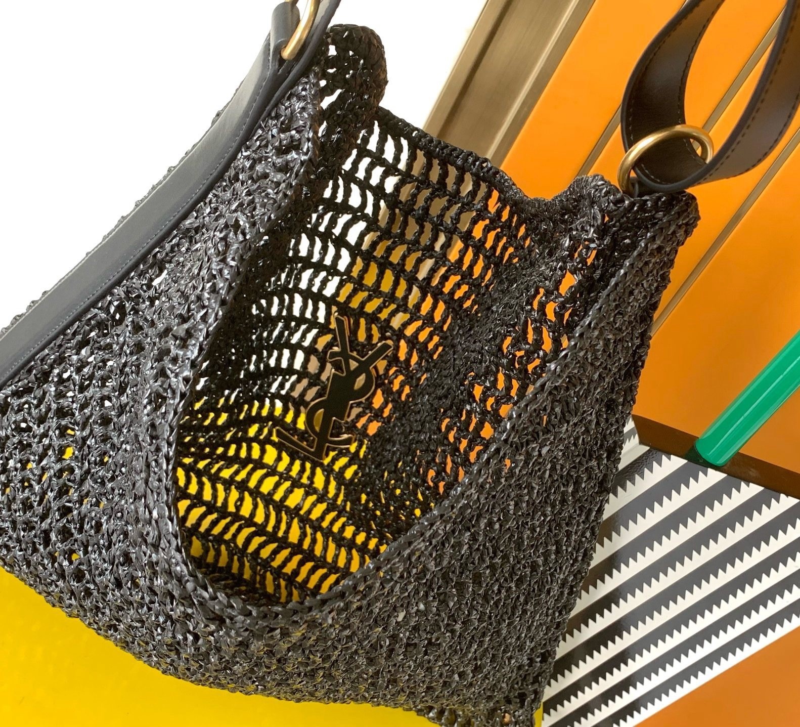 Sa**t Lau*nt oxalis shoulder bag in black raffia