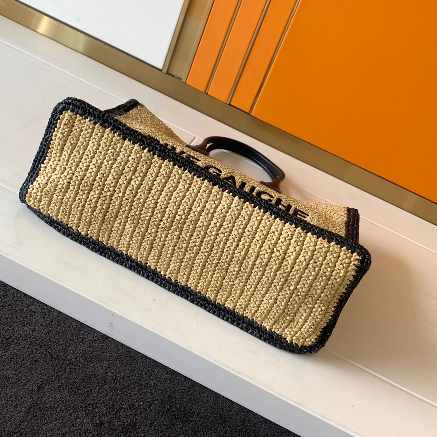 Sa**t Lau*nt rive gauche tote bag in beige raffia and leather