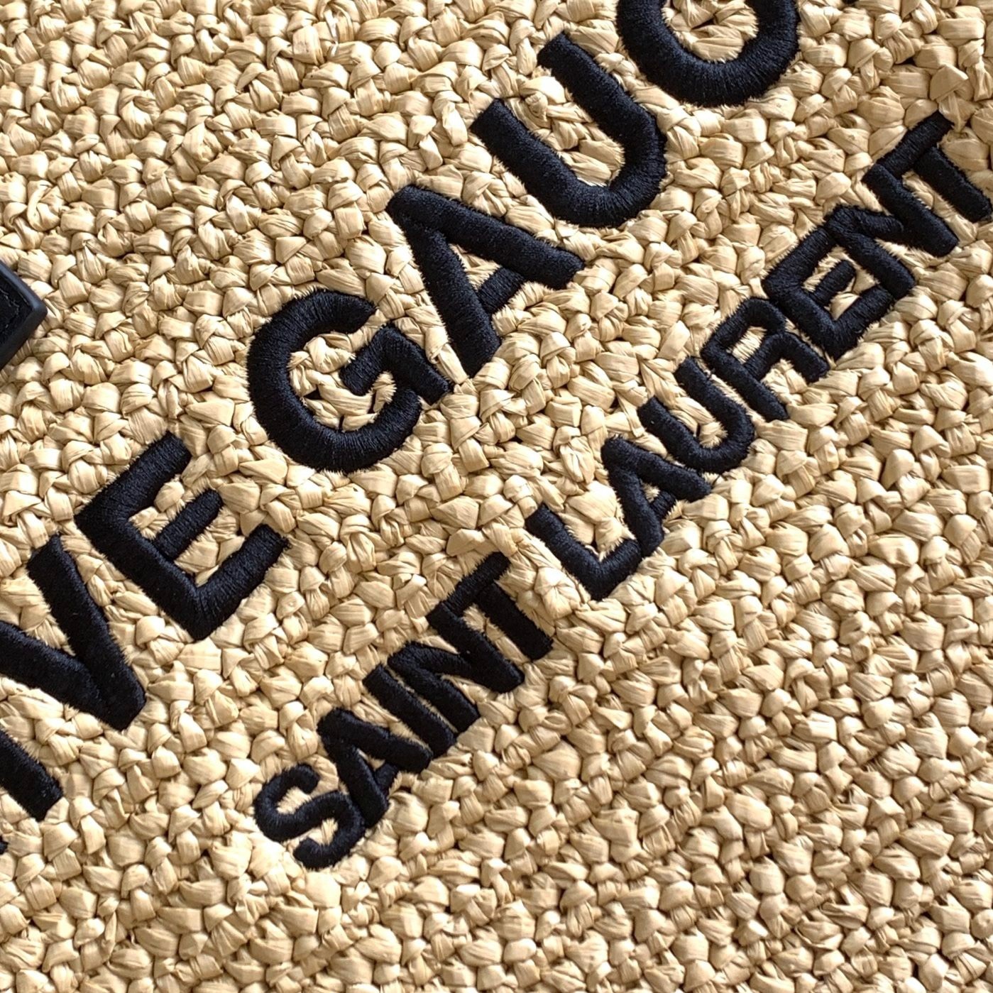 Sa**t Lau*nt rive gauche tote bag in beige raffia and leather