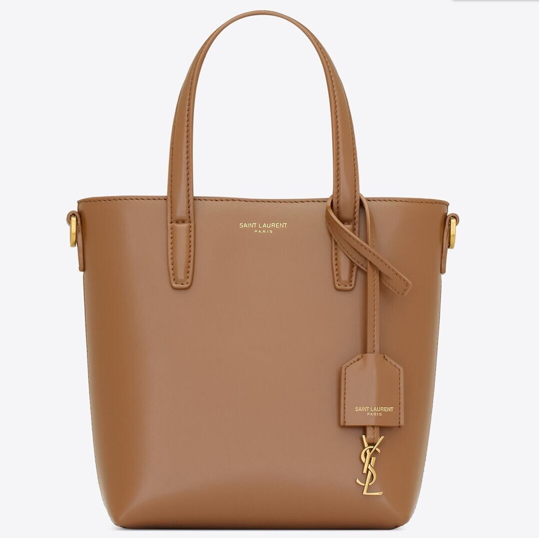Sa**t Lau*nt mini toy shopping bag in brown calfskin
