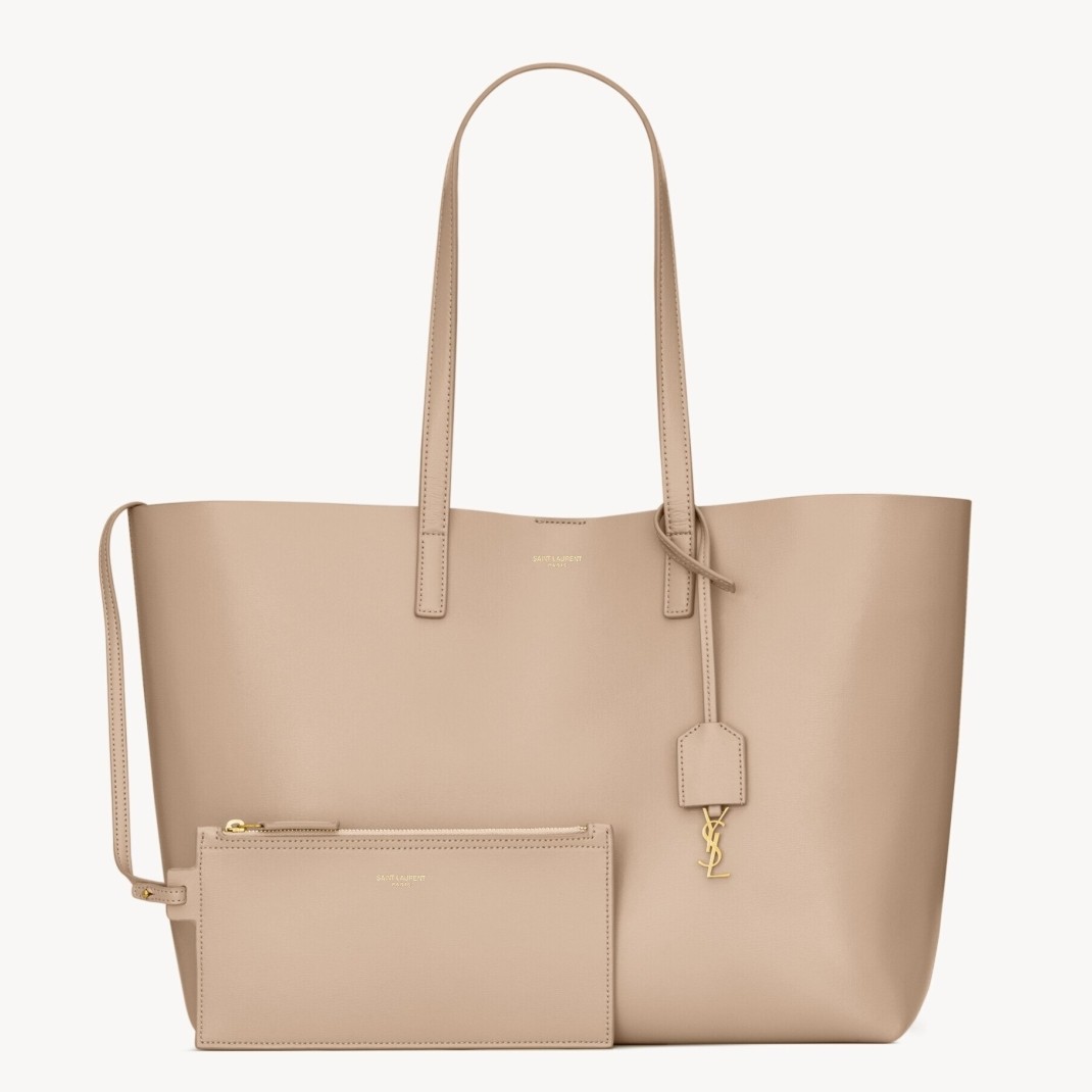 Sa**t Lau*nt shopping tote bag in beige leather