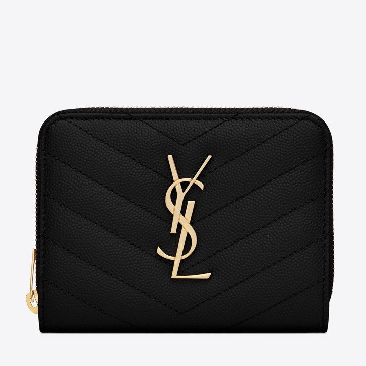 Sa**t Lau*nt compact zip around wallet in black leather