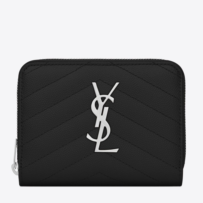 Sa**t Lau*nt compact zip around wallet in noir leather