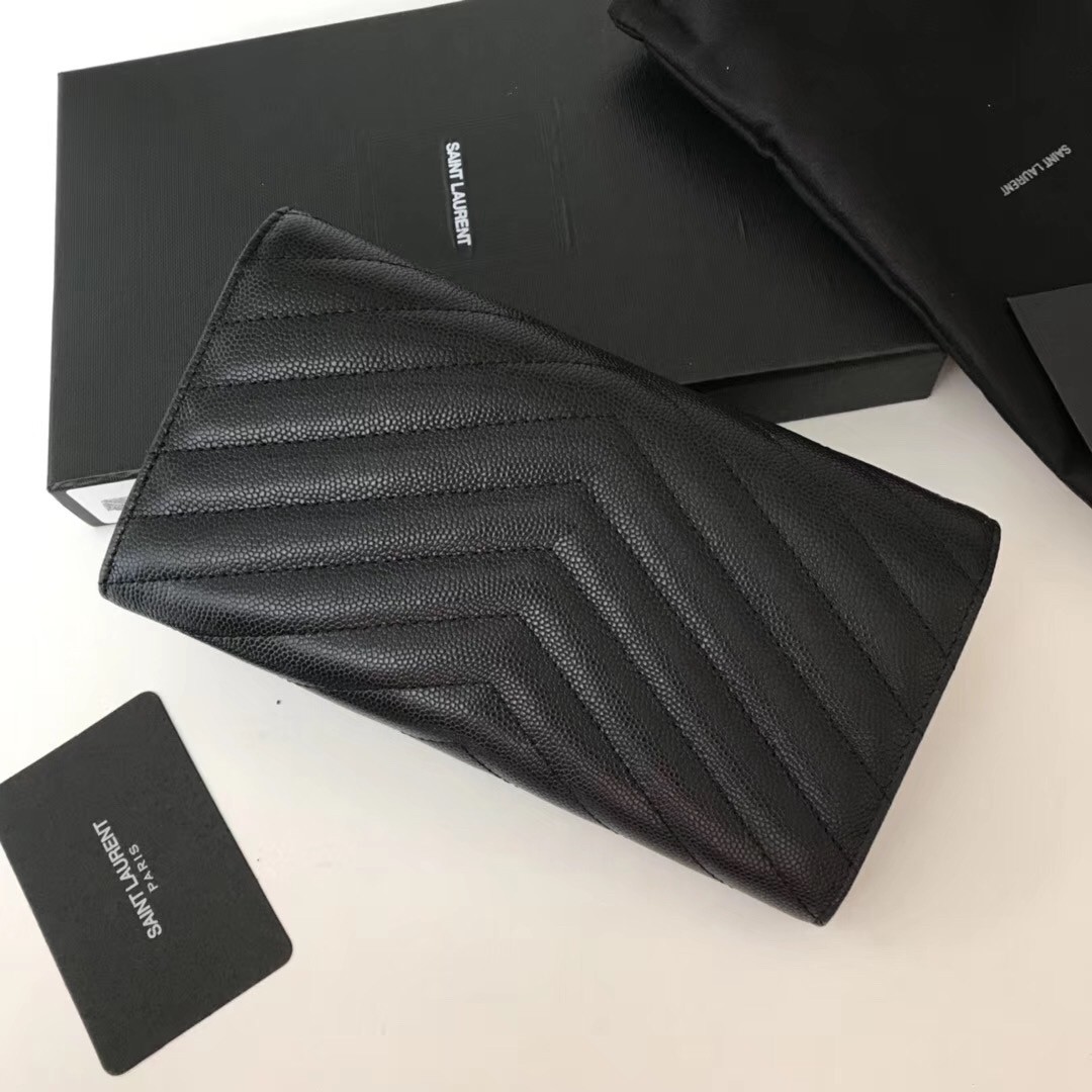 Sa**t Lau*nt large monogram flap wallet in noir grained leather