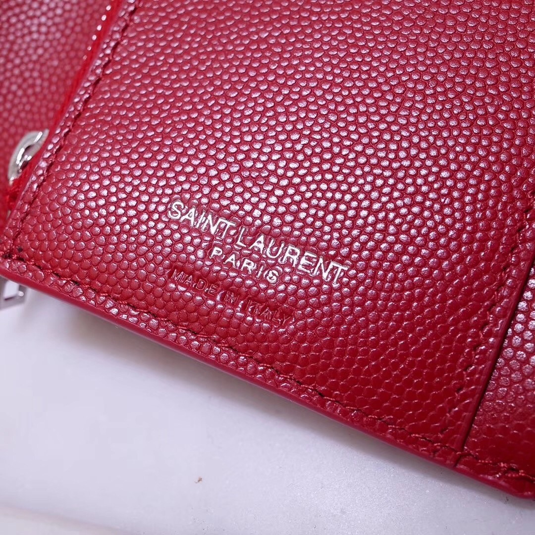 Sa**t Lau*nt compact tri fold wallet in red leather